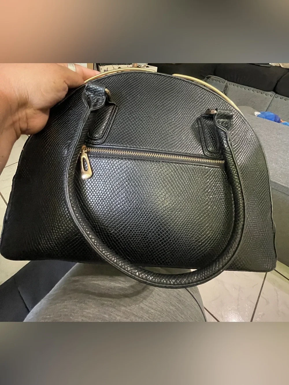 Elegant Black Dome Satchel with Gold Hardware
